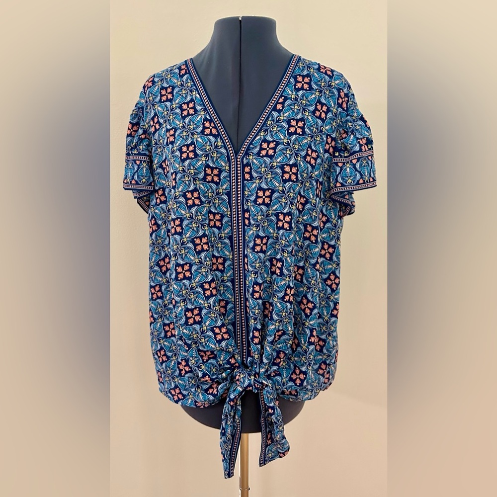 Blue and Pink Patterned Blouse Plus Size 1X